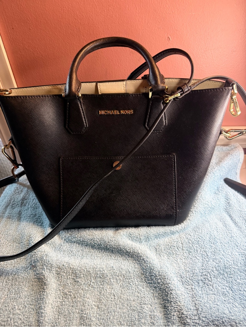 Michael Kors Black Saffiano Shoulder bag with Gold Hardware